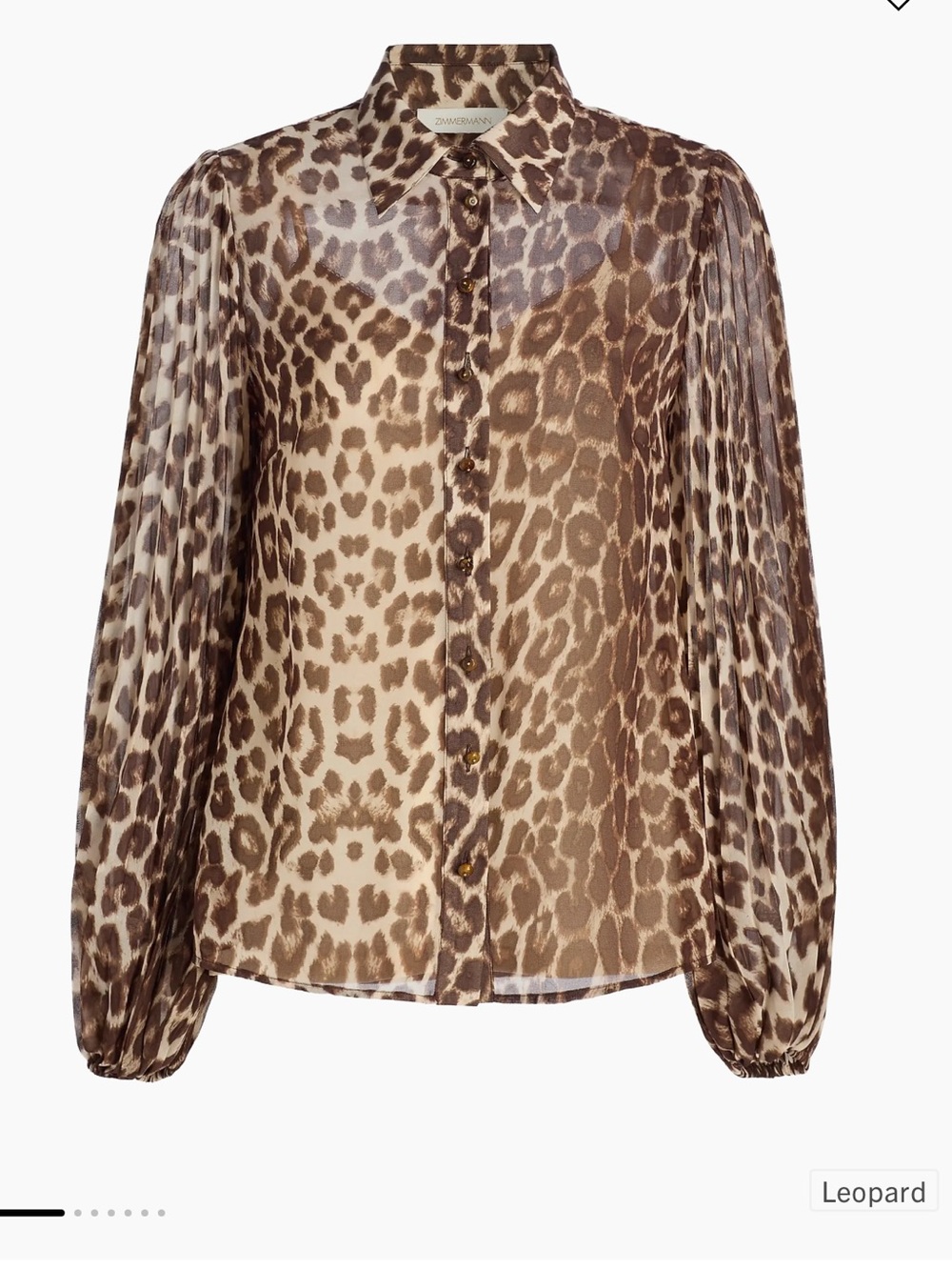 NWT Authentic Zimmerman Leopard Chiffon Sunray Pleated Button-Front Shirt